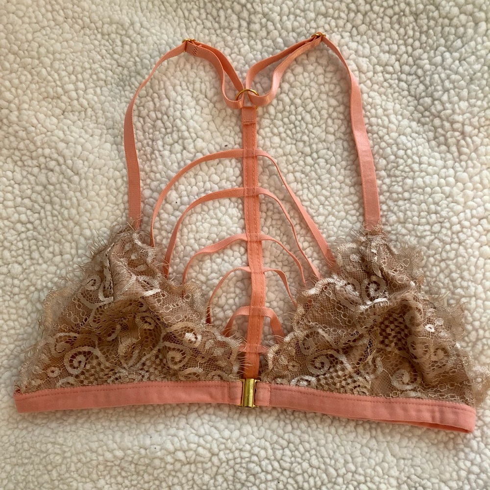 Pink and nude Lace Bralette opens in front